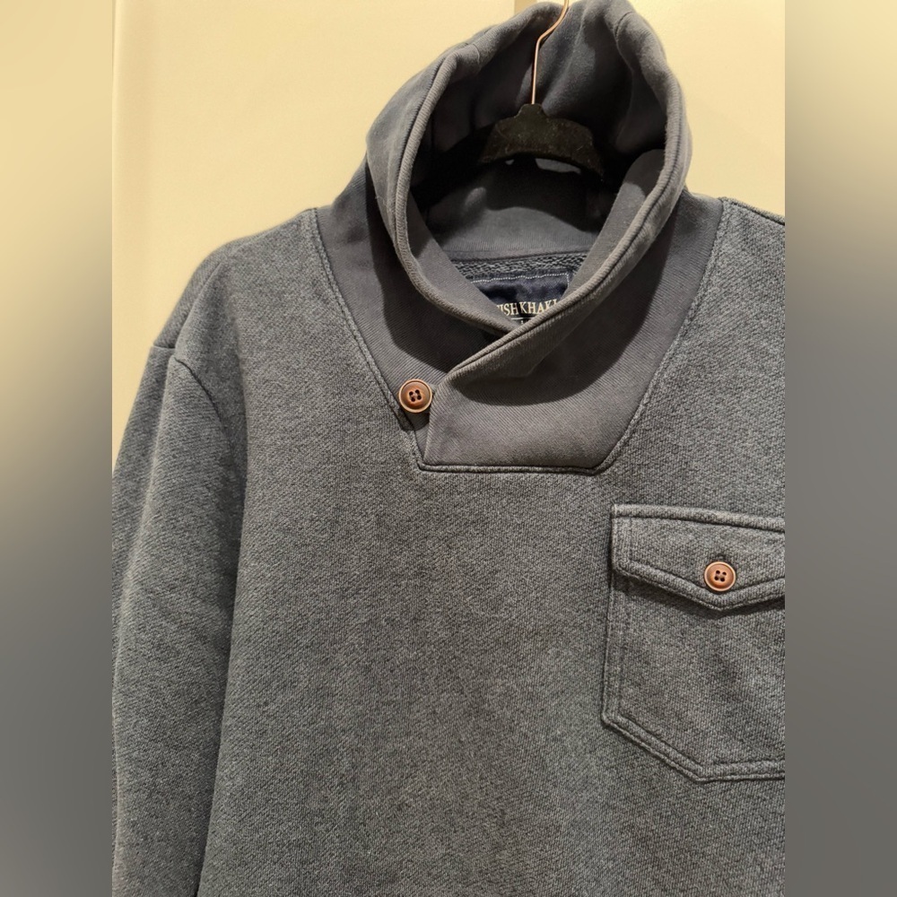 British Khaki est. 1980 Men’s Navy blue pullover, size L, shawl collar Fleece - Picture 4 of 9
